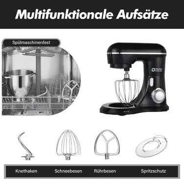 Кухонний комбайн Kitchen in the Box: 6 л, чорний, 10 швидкостей, з місткою чашею 6 л, набором насадок (міксер, гак для тіста, вінчик)