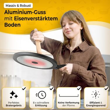 Крейпниця з індукційним дном 26 см з 3-шаровим антипригарним покриттям + лопатка та розподільник з буку (Німеччина) - для всіх типів плит (без PFOA та PFOS)