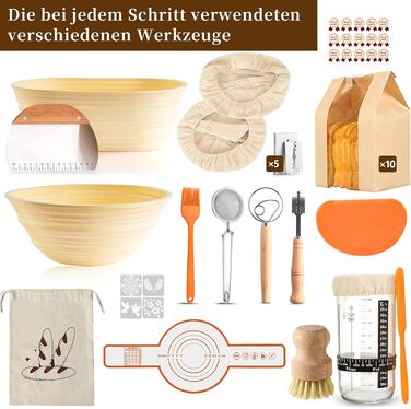 Набір для закваски хліба: 31 корзинка для бродіння, корзинки з силікону, форма для хліба, ніж для хліба, льняна тканина, сумка, скребок для тіста та щітка для початківців та досвідчених