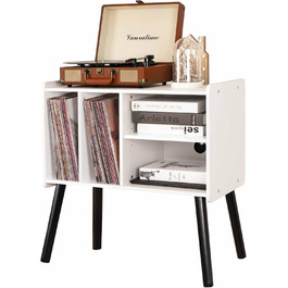 Підставка для програвача, стіл з місцем для зберігання до 150 альбомів, регульовані полиці, дерев'яний поворотний столик білий/оптимальний сад