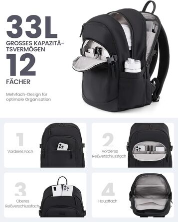 LOVEVOOK Рюкзак для ноутбука 17,3 дюйма, водонепроникний, для жінок та чоловіків, чорний