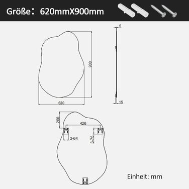 Дзеркало для ванної кімнати Boromal, чорне, 62x90 см, вертикальне/горизонтальне, декоративне