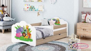 Дитяче ліжечко Happy Babies MOBI 160 x 80 Дитяче ліжко із захистом від падіння та ящиком для зберігання Молодіжне ліжко з кольоровою наклейкою Дитяче ліжечко з матрацом 80x160 Дитяче ліжко для дівчинки Дуб Сонома (М18)