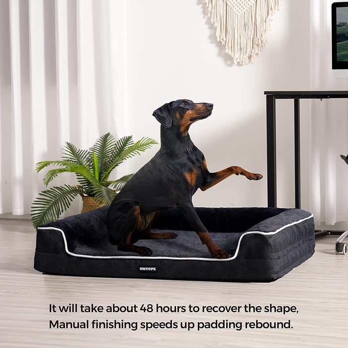 Ортопедичне ліжко для собак HMTOPE, диван для собак, надм'який поролон, знімний і миється, нековзна підлога, подушка для собак, кошик для собак сірого кольору, 91 см (XL (120 85 22 см))