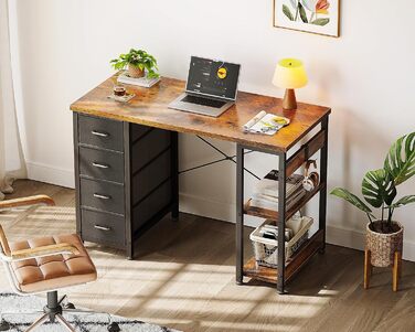 Компактний письмовий стіл Coleshome з 4 висувними ящиками, 100x40 см, з полицями, для офісу, кабінету, спальні, коричневий