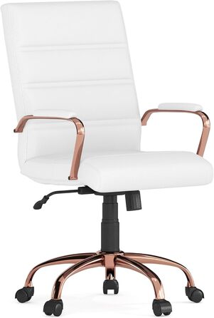 Крісло шеф Flash Furniture: обертне, біле шкіряне, з червоно-золотим каркасом, 61x58,5x103,5 см