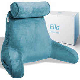 Подушка для читання Ella Lesekissen для ліжка та дивану з знімною подушкою для шиї - спинна подушка для ліжка. Зроблена з піни з пам'яті з підлокітниками, ідеально підходить для читання, перегляду телевізора, відпочинку або як спинна підтримка (Блакитний)