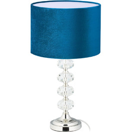Настільна лампа Relaxdays, оксамит і кришталь, HxD 47 x 26 см, цоколь E14, приліжкова лампа, непряме освітлення, синій