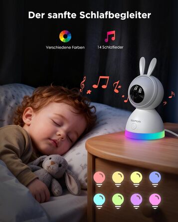 Відеоняня з камерою 1080P HD PTZ 360° та Wi-Fi: монітор для немовлят з додатком, нічним баченням, 4x Zoom, детекцією руху/звуку, двостороннім аудіо, автотрекінгом та сповіщеннями