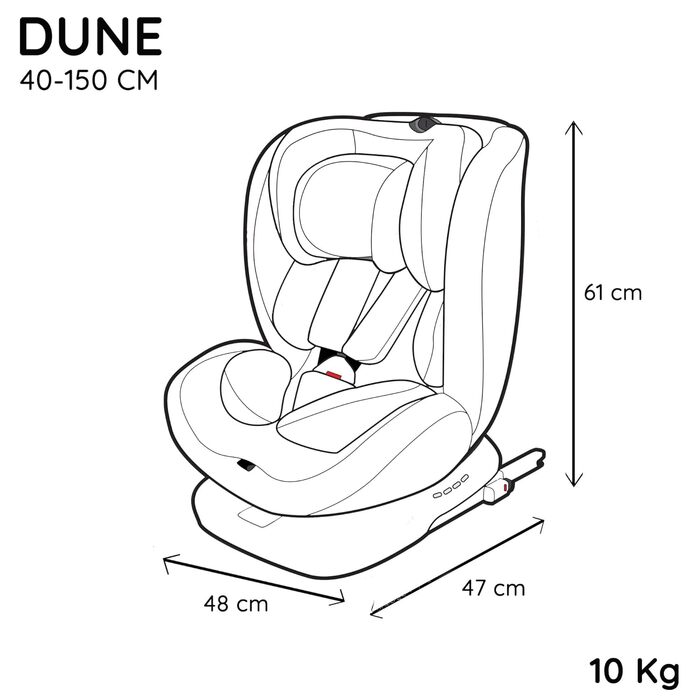 Автокрісло Nania Dune 0-36 кг, I-SIZE, 360° обертання, Isofix, регульована спинка та підголовник, сіре