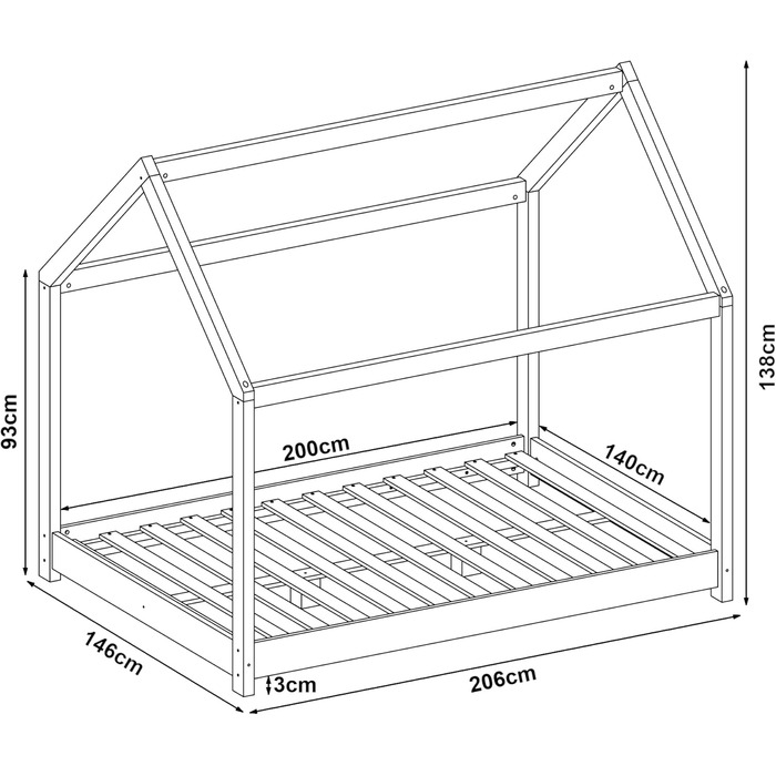 Дитяче ліжко en.casa Cerro з ламелями, ліжко-халаузер, ліжко-трансформер для підлітків, ліжко Монтессорі з масиву сосни, 140x200 см, біле
