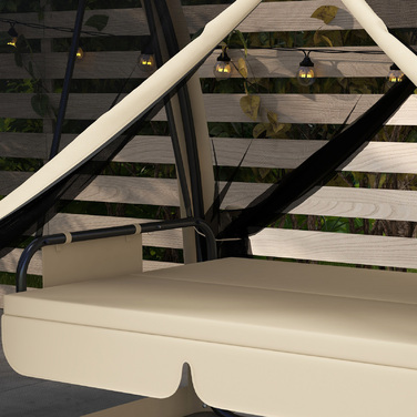 Гойдалка для тераси на 3 особи з функцією ліжка, гойдалка для веранди в стилі Голлівуд з москітною сіткою та сталевим каркасом.