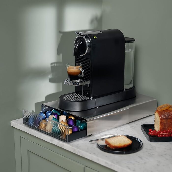Контейнер для капсул Nespresso з нержавіючої сталі | Сучасна висувна скринька для капсул кави | Об'єм приблизно 60 капсул
