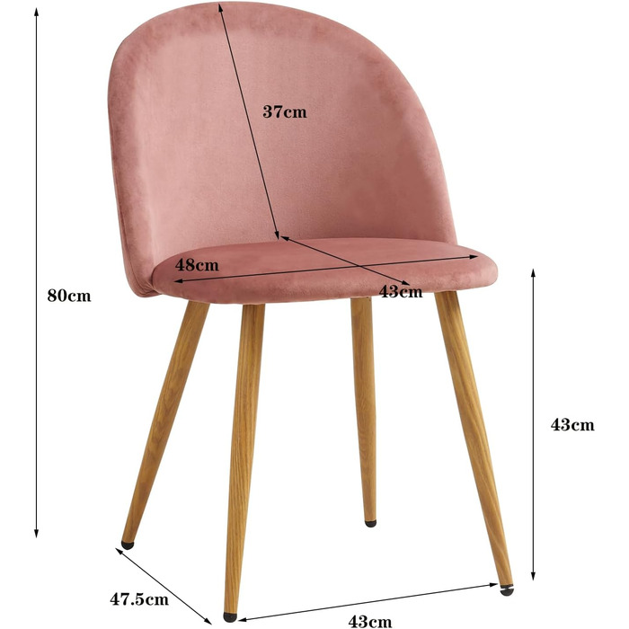 DEYARNA HOME Комплект обідньої групи: стіл та 4 стільці, стіл з МДФ, стільці з оксамиту, сучасний дизайн (Білий/Рожевий, 80*80*75 см)