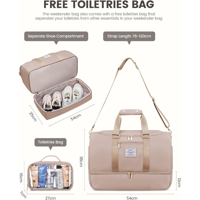 Спортивна сумка LOVEVOOK: дорожня, для вихідних, з культиватором, відділенням для взуття та мокрих речей, водонепроникна, пляжна, сауна, ручна поклажа для спорту та відпочинку, зелена (L, пісочний)