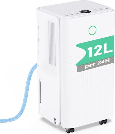 Електричний осушувач повітря 12л/день, тихий осушувач для дому, квартири, підвалу з 3 режимами, таймером 24г, автоматичною відтайкою та енергозбереженням