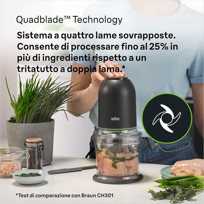 Подрібнювач Braun MultiPractic 3 CH3011BK чорний, 500 Вт, 4 леза з нержавіючої сталі, для льоду, посудомийна машина