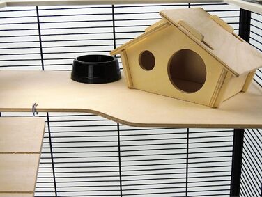 Клітка для щурів і хом'яків для маленьких друзів Гросвенор з дерев'яною підставкою і сходами (сріблясто-чорна, потрійна)