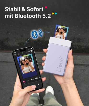 Портативний міні-фотопринтер Liene Pearl N200 Pro з підключенням Bluetooth, сублімаційна технологія, 300 dpi, для iPhone та Android, вбудований акумулятор, комплект з 50 фото (5x7,6 см) та 5 фарбовими стрічками (Lila)