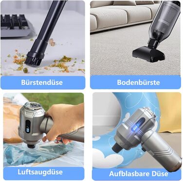 Акумуляторний ручний пилосос 4-в-1 (22000Па), бездротовий електричний пилосос та повітродувка для авто, дому, кухні та шерсті тварин, 3 режими, сріблястий