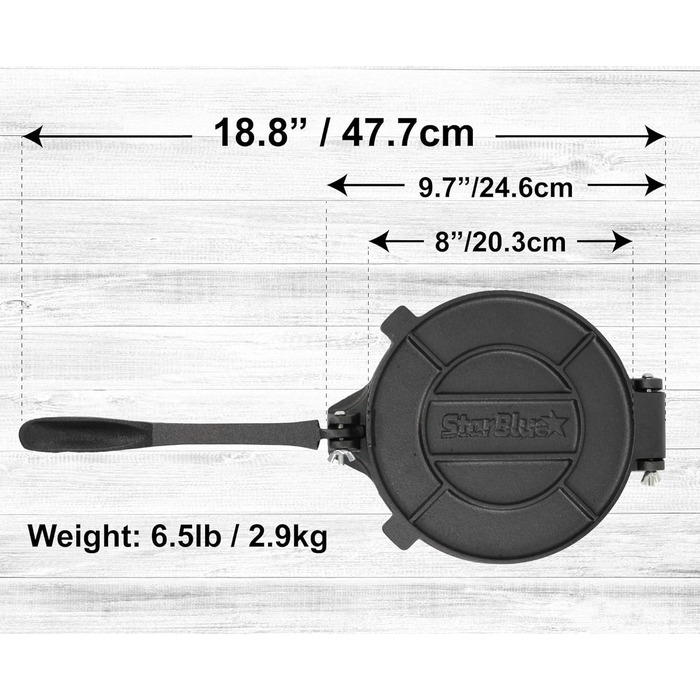 Пресс для тортильї StarBlue з чавуну, 10 дюймів (25 см), 100 шт. паперу для випікання, електронна книга з рецептами, для приготування чіпаті, роті, тортильї