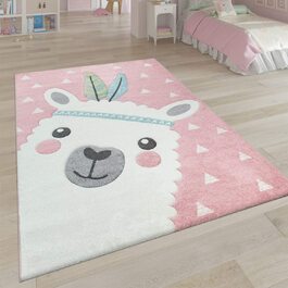 Пако домашній дитячий килим Рожевий Дитяча кімната 3-D Дизайн Альпака Мотив пастельні тони міцний, Розмір (80x150 см)