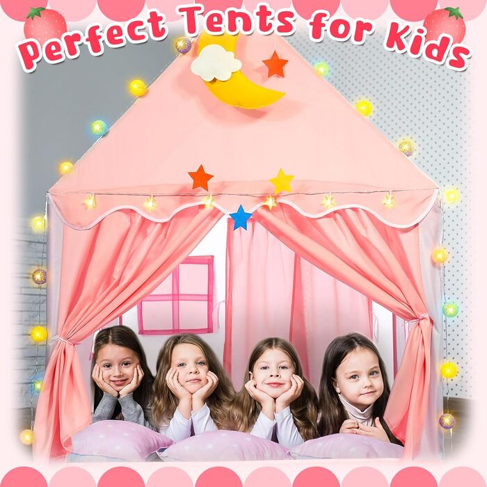 Дитяче намет-ігровий будиночок для дівчаток з килимком та світлодіодними зірками, намет-ігровий будиночок для дітей, намет-принцеса для дівчаток, іграшка-подарунок для дівчаток 3, 4, 5, 6, 7 років