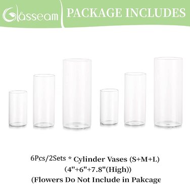 Скляна декоративна ваза, скляний циліндр, настільна ваза, набір з 3 предметів / комплекту, сучасна скляна кругла скляна ваза для квітів, ваза для тюльпанів, настільна ваза для весільної вітальні, тюльпани, троянда, висотою 5/20/25 см (2, з м Л)