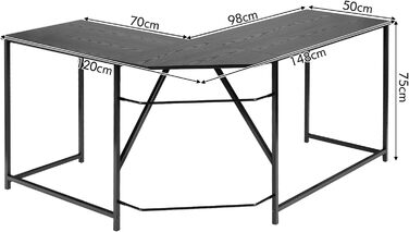 Письмовий стіл COSTWAY, L-подібний комп'ютерний стіл, ігровий стіл із круглим кутом, сучасний кутовий стіл для роботи та ігор, 14812075 см (чорний)