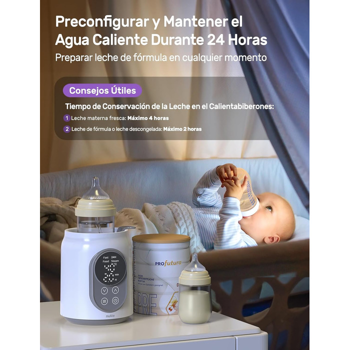 Електричний підігрівач для пляшечок Nuliie 6-в-1: для грудного молока та сумішей, з регулюванням температури та автовимкненням, 220V