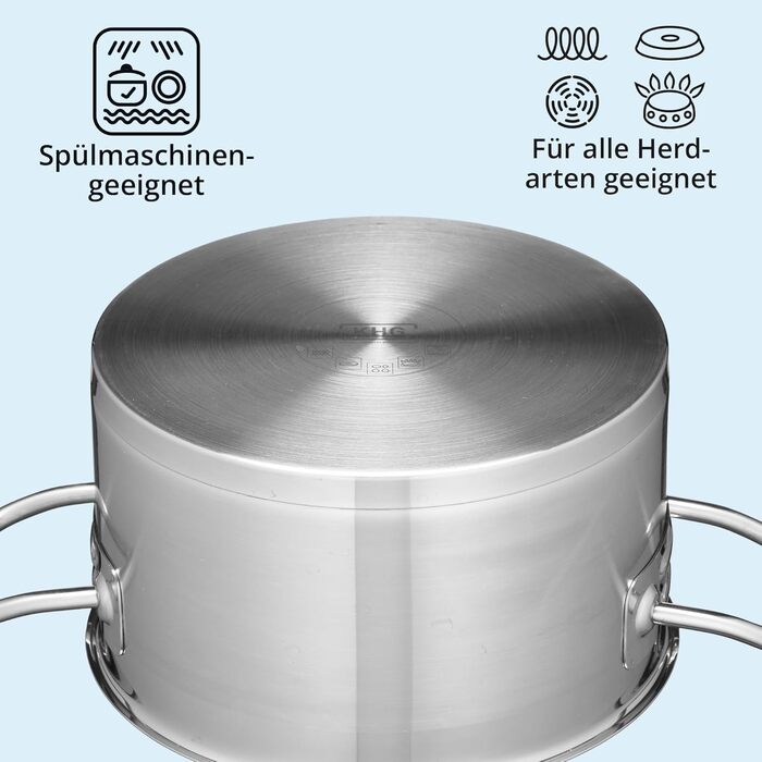 Каструля KHG 14 см з нержавіючої сталі, індукційне дно, 1.5 л | Для всіх плит, миється в посудомийній машині