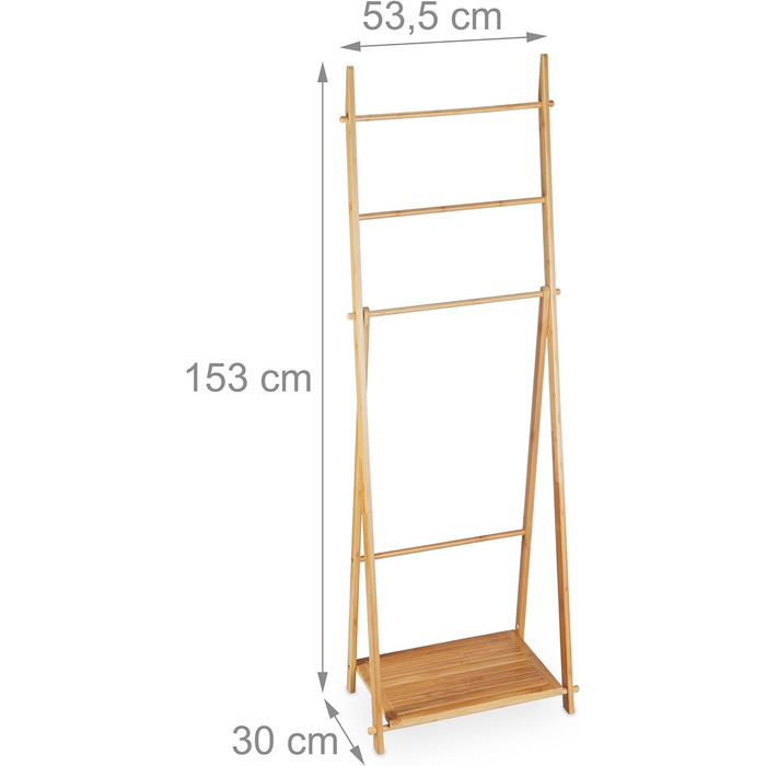 Вішалка для рушників бамбук, 4 стовпи, 1 полиця, окремо стояча, HBD 153x53,5x30 см, натуральна