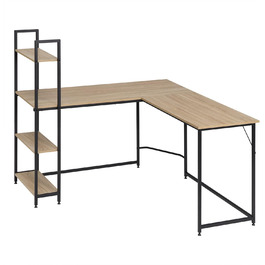 Кутовий письмовий стіл, Г-подібний комп'ютерний стіл, Кутовий стіл, Письмовий стіл з 4 полицями 138x50 см і 80x50 см, Робочий стіл для промислового дизайну для домашнього офісу, TSB147hei