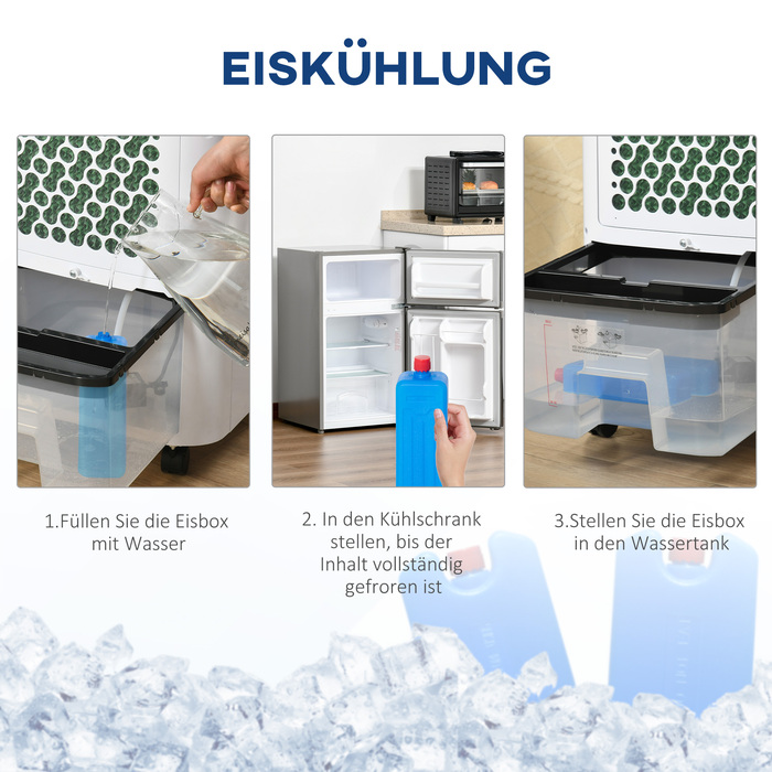 Мобільний кондиціонер 10л 4-в-1 з водяним охолодженням, зволоженням повітря, таймером на 8 годин, пультом дистанційного керування, для приміщень до 20㎡, потужністю 60W, матеріал корпусу ABS, колір білий+чорний, розміри 38,2 x 31,6 x 76 см