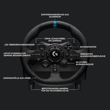 Logitech G923 Racing Wheel – Гоночний руль з педалями та перемикачем для PS5, PS4, PC, Mac. TRUEFORCE, 1000Hz, чорний