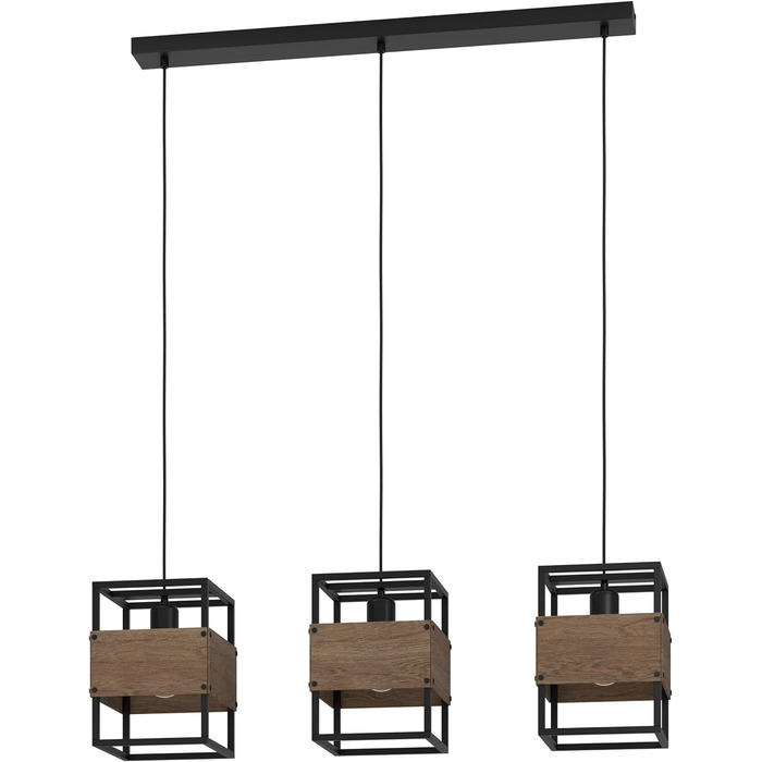 Ніч в індустріальному дизайні, настільна лампа з дерева в темно-коричневому кольорі та металу в чорному кольорі, світильник для спальні та вітальні, розетка E27 (підвісний світильник на 3 лампи)