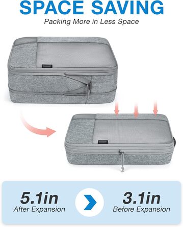 Набір компресійних органайзерів для подорожей BAGSMART (6 шт), міцні пакувальні куби для валізи та ручної поклажі, сірі