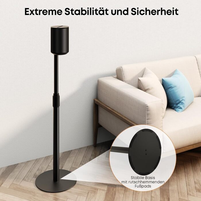 Підставка для колонок Sonos Era 100 та 300, регульована висота (68,2-106,8 см), з інтегрованим кабельним менеджментом, стабільна металева конструкція (5 кг вантажопідйомність), 1 пара (2 шт), чорний