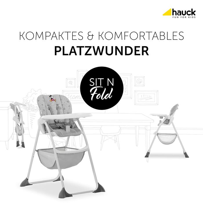 Дитячий стільчик Hauck Sit N Fold Disney (Мікі Маус Grey), 6 місяців - 15 кг, з регульованою спинкою та великим кошиком