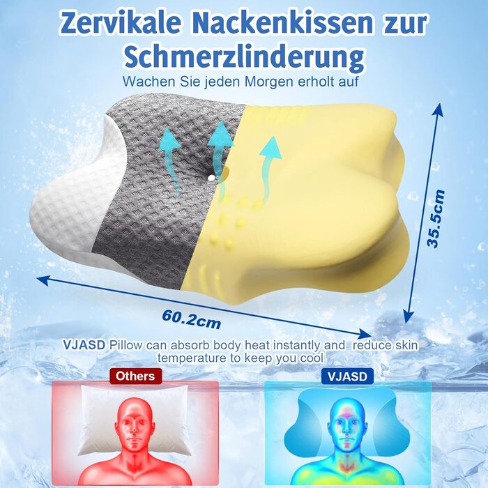 Ортопедична подушка для шиї з Memory Foam - ергономічна подушка для голови проти болю в шиї, регульована за висотою для тих, хто спить на боці, з дихаючим чохлом для здорового сну, білий, 60 x 35 см