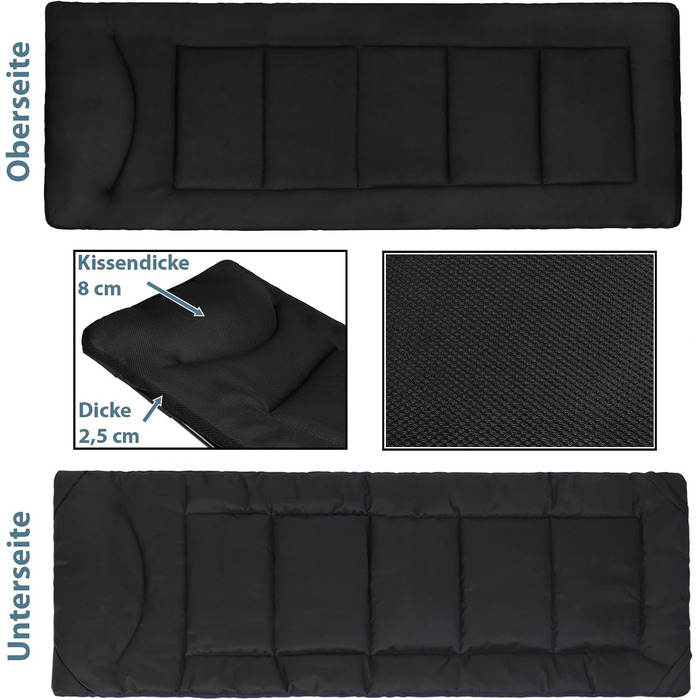 Розкладне кемпінгове ліжко ALPIDEX до 200 кг з м'яким матрацом та бічною кишенею, чорне