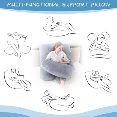 Подушка для вагітних Otauoaea J-подібної форми, подушка для годування XXL, подушка для сну на боці, 145x70 см (світло-сіра)