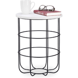 Біло-чорний круглий журнальний столик з металевим кошиком, декоративний журнальний столик, стіл для вітальні сучасний, висота 45см, дизайн B