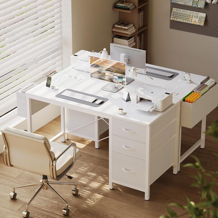 Компактний письмовий стіл Claiks з 3 ящиками, 100x60 см. Комп'ютерний стіл з розетками та USB-портами для дому та офісу