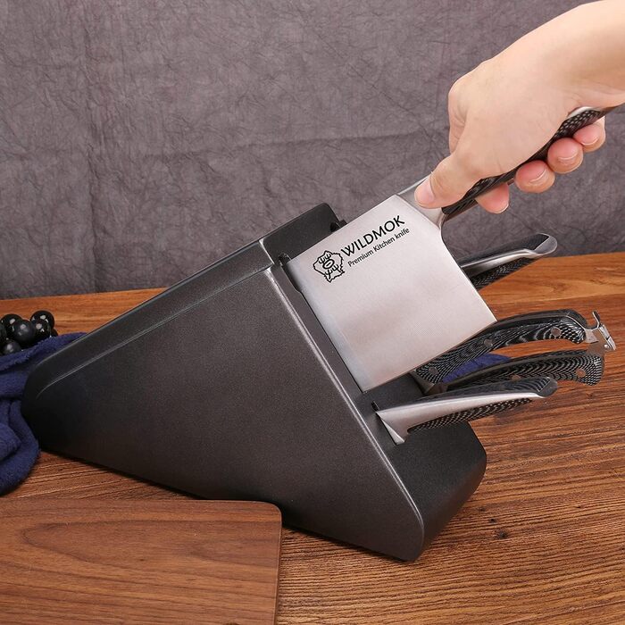 Набір кухонних ножів WILDMOK 6 предметів з блоком. Ультрагострі ножі з нержавіючої сталі з ABS-ручкою. Азіатський набір ножів для кухні