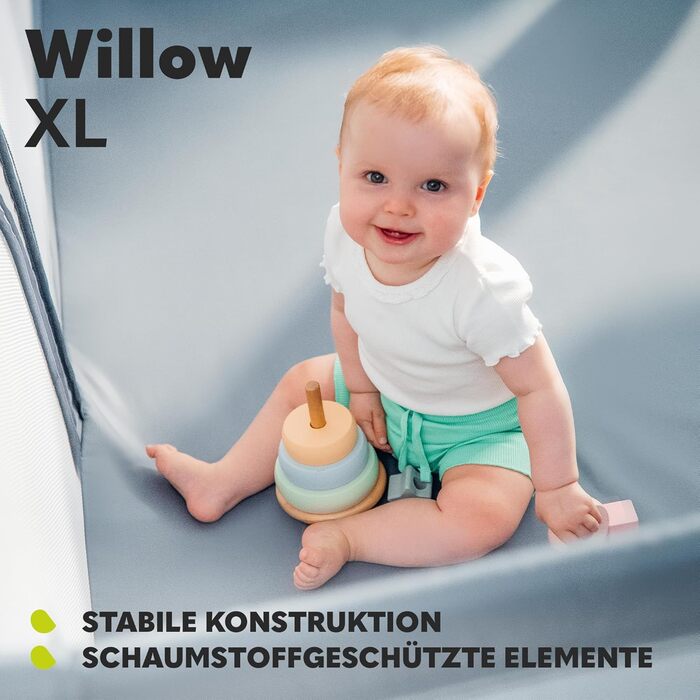 Дитячий манеж LIONELO WILLOW Beige XL, 187x207x68 см - велика площа, сітчасті стінки