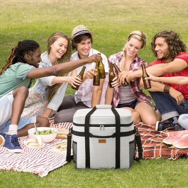 Термосумка-холодильник Lifewit 40л для пікніка, їжі та напоїв (Сірий). Ізольована сумка-холодильник для роботи, кемпінгу, пляжу.