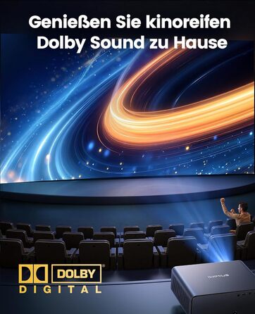 4K проєктор Smart Beamer з Netflix, Dolby Audio, 1000 ANSI люмен. Підтримка автофокусу, корекції трапеції 6D, WiFi 6/Bluetooth. Підходить для Android/iPhone, для дому та на вулицю. Чорний.