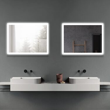 LED дзеркало для ванної кімнати Boromal 40x60 см з підсвічуванням та вимикачем, 6500K, холодний білий світ, Стиль Jb