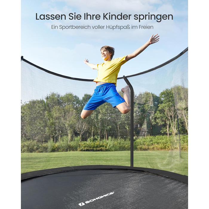 Батут SONGMICS для дітей вуличний Ø305 см з захисною сіткою та драбиною, чорний
